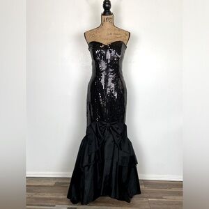 Nadine Sequin 80s 90s Vintage Gown Formal Dress Mermaid Size 13 Jr Black Whimsy